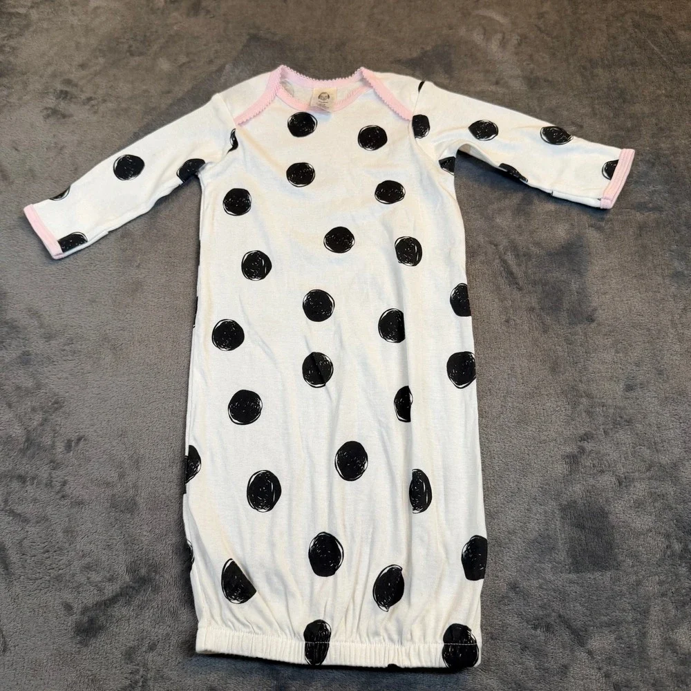 Gerber‎ Polka Dot Sleep Gown Kids 0-6 Months White Pink Trim Cotton